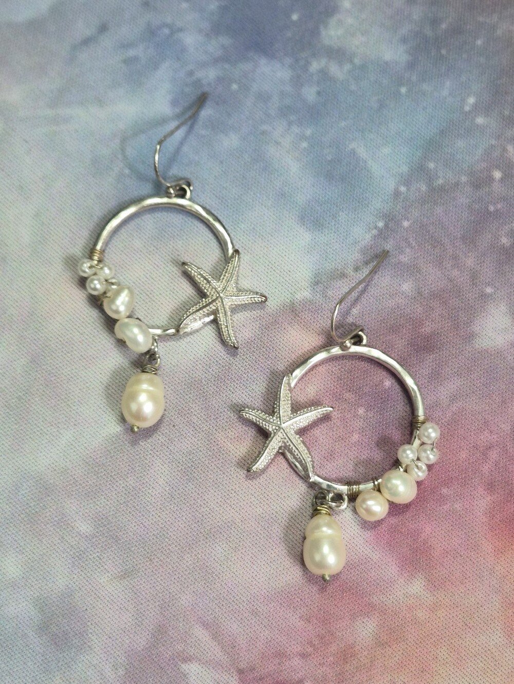Starfish Freshwater Pearl Hoop Earrings